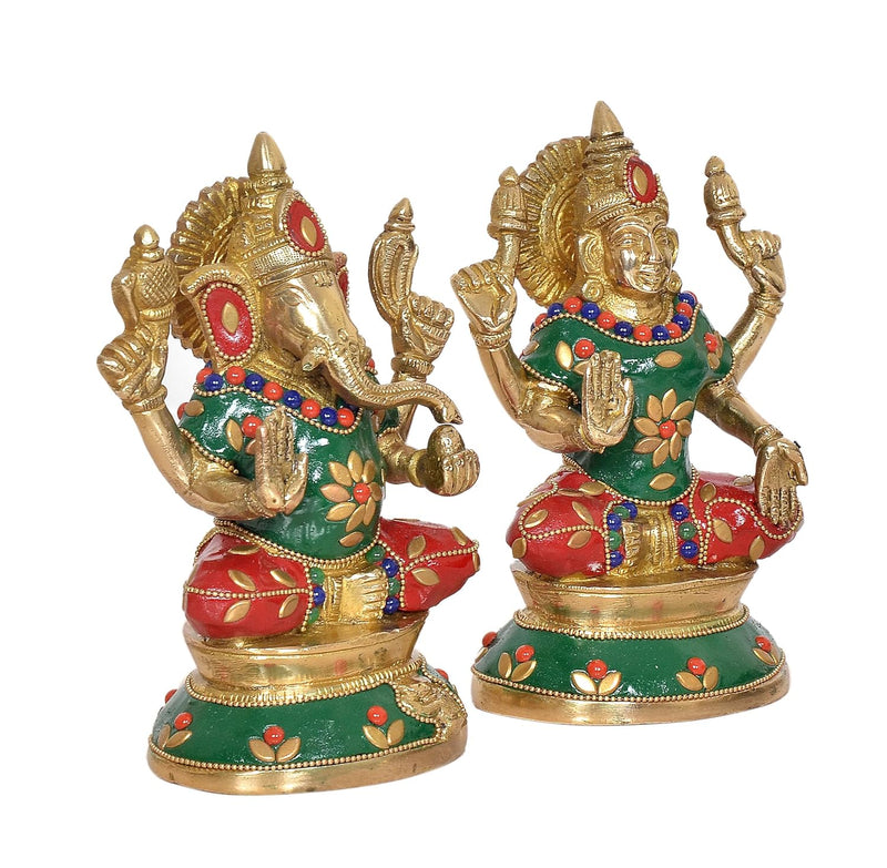 Brass Laxmi Ganesh Statue - Handcrafted Goddess Lakshmi and Lord Ganesha Idol for Home Decor and Pooja - Hindu Deities Figurine (Height 6.5 Inch)