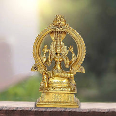 Golden Mariamma idol statue figurine with ornate arch and seated goddess pose