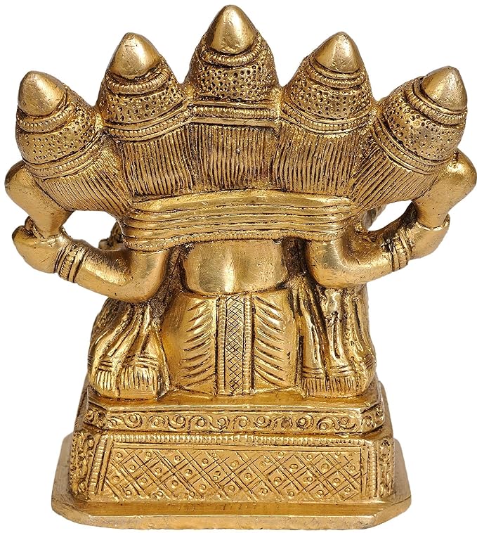 Brass PanchMukhi Ganesha Idol Statue Figurine Showpiece Office Home Temple Gift Item Golden Height