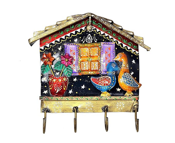 Iron House shape wall hanging and keychain holder (Height: 11.5 inches) Entryway Setting