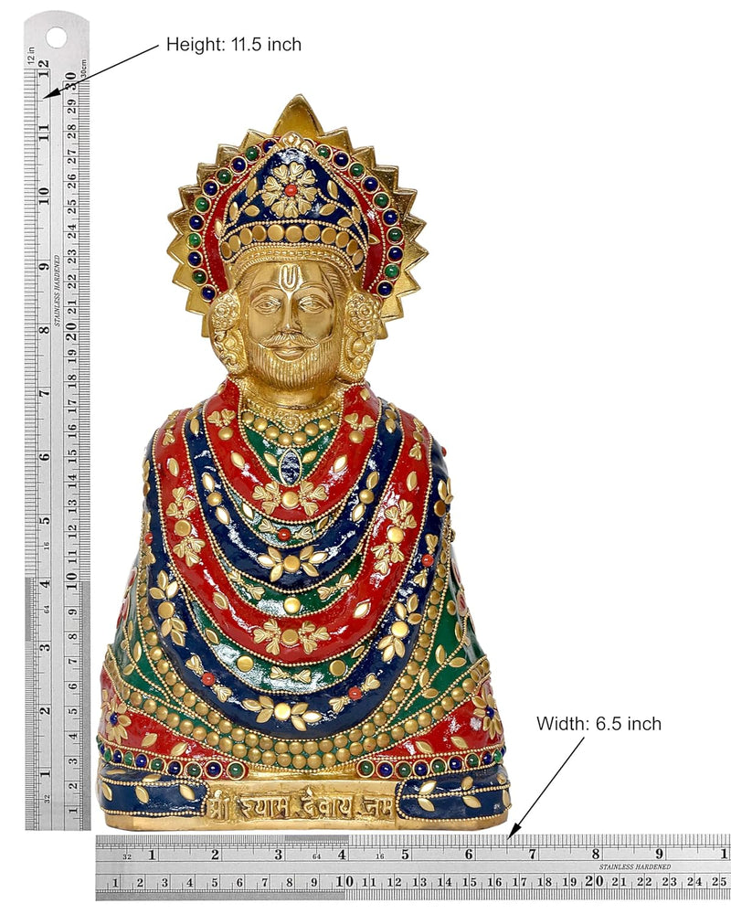 Brass Baba Khatu Shyam ji Idol Statue Showpiece for Home Decor and Pooja Decoration (Height: 11.5 Inch)