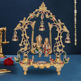 Brass Radha-Krishna swing with diya jhula, hanging lamps, 14 in