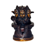 Brass Shiva linga statue showing three head engravings and round pedestal base