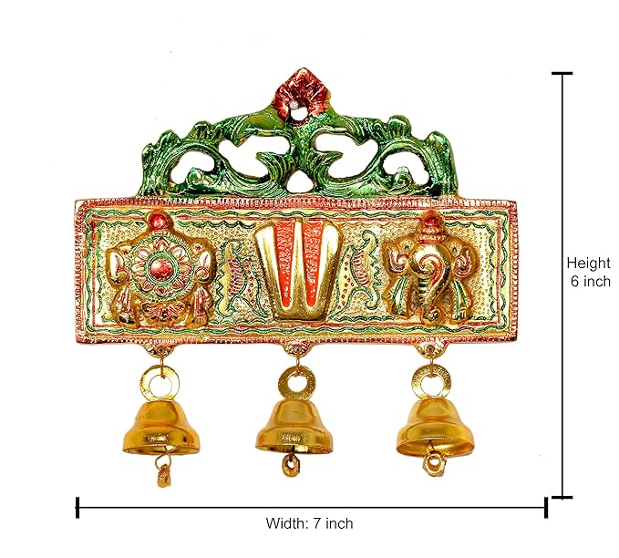 Metal Hanging Balaji Idol Sanku Chakra Namam Latkan Statue Mandir Hanging with Bells Tirupati Balaji Murti Symbol Tilak for Home & Office Height: 6 Inch