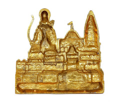 Rear/angled view of gold-tone Ram Mandir model with Rama figure on temple base.