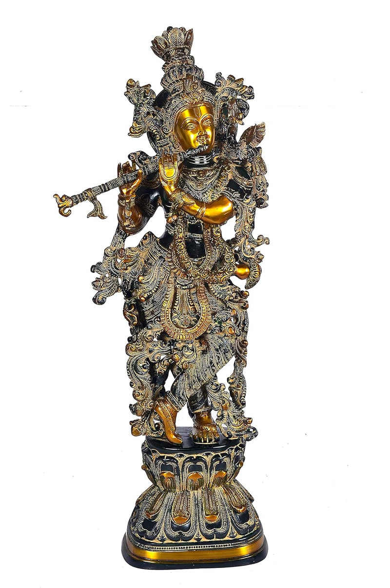 AONA Brass Lord Krishna Idol Statue Decorative Showpiece Sculpture Multicolour Height 29 Inches