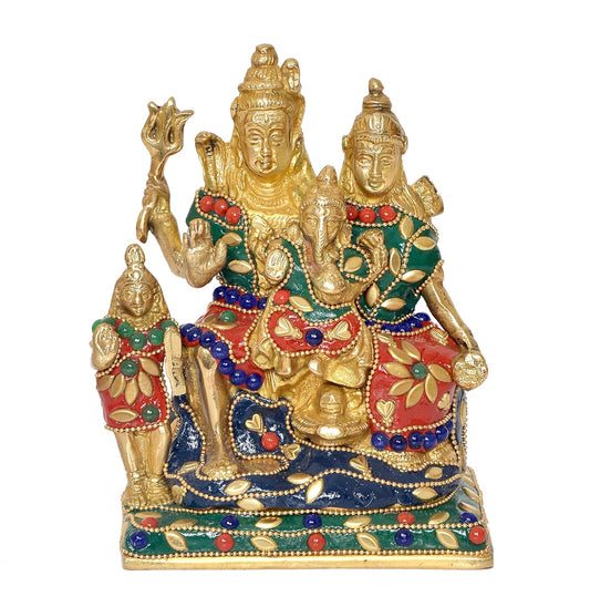 Brass Shiv Parivar Shiva Family Idol for Home Decor Mandir Pooja Showpiece Statue (Height 6 Inch)