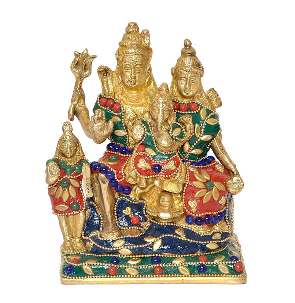 Brass Shiv Parivar Shiva Family Idol for Home Decor Mandir Pooja Showpiece Statue (Height 6 Inch)