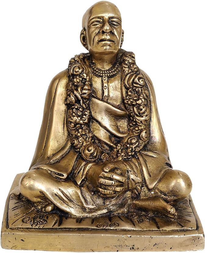 Bhaktivedanta Swami Prabhupada Brass Statue (5.75" H x 5.25" W x 3.75" D, Golden)