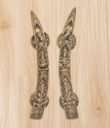Brass Ganesha door handle pair, detailed figurine engravings on two lever handles