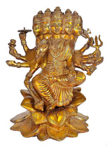 Golden Shree Gayatri Maa brass idol statue, front view seated on lotus base