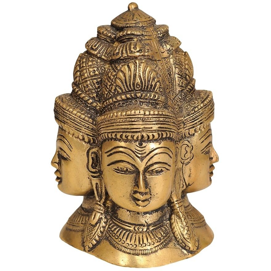 Shiva goddess bust figurine in brass tone, detailed crown and face, 5 inch