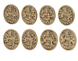Brass Ashtalakshmi oval plaques set of 8, relief figures with hands and decorative motifs