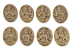 Brass Ashtalakshmi oval plaques set of 8, relief figures with hands and decorative motifs