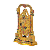 Gold-toned Sri Venkateswara idol standing inside ornate arched frame with pillars