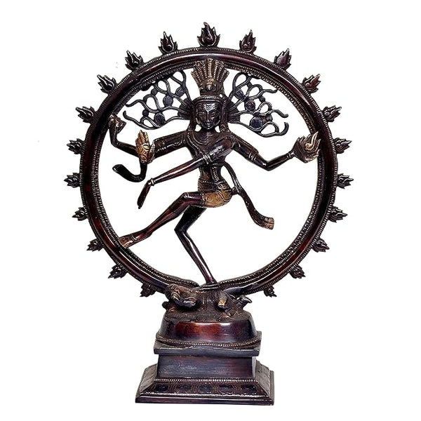 Dancing Natraja Murti God Shiva Shankar Bholenath Mahadev Idol Dance Statue Showpiece Natraj for Home Décor Multicolor in Brass (Height:12 Inches)