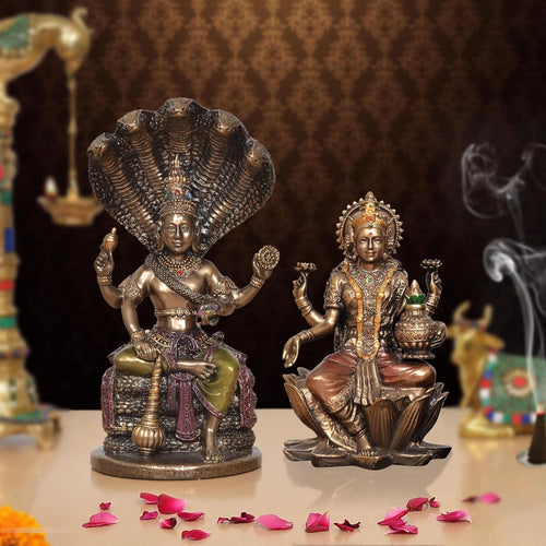 Resin Goddess Lakshmi and Lord Vishnu Idol Set | Decorative Hindu Statues for Home, Temple, Office & Mandir Décor (Height: 5 Inches)