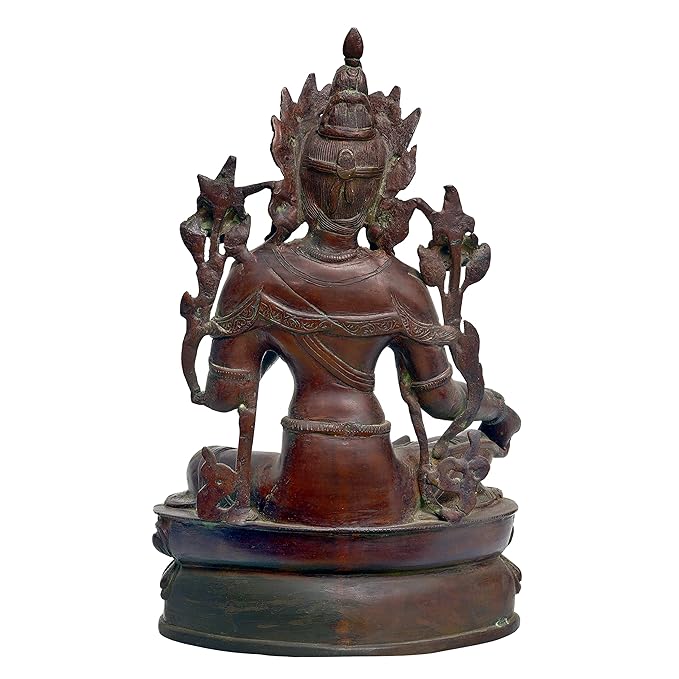 Brass Green Tara Devi Statue for Home Decor Height 15 Inch