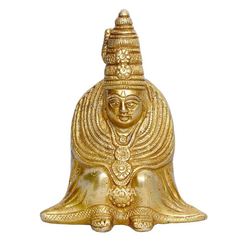 Goddess Tulja Bhavani Idol Handicraft Solid Brass Gold Height 4.2 Inches