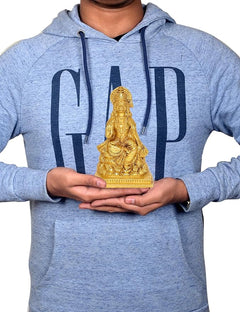 Brass Hanuman Ji statue held in hands, compact 6 inch home temple decor