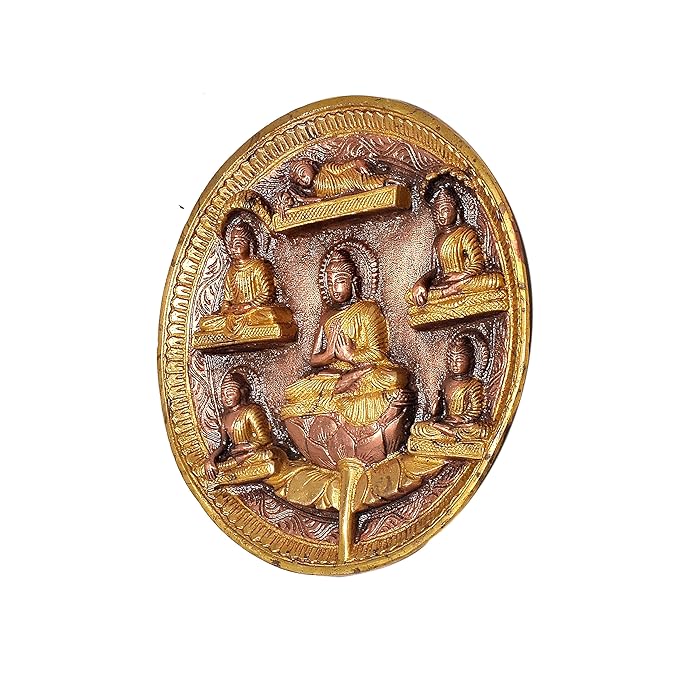 Brass 5 Mudra of Buddha Wall Hanging Plate (Height: 8 Inches)