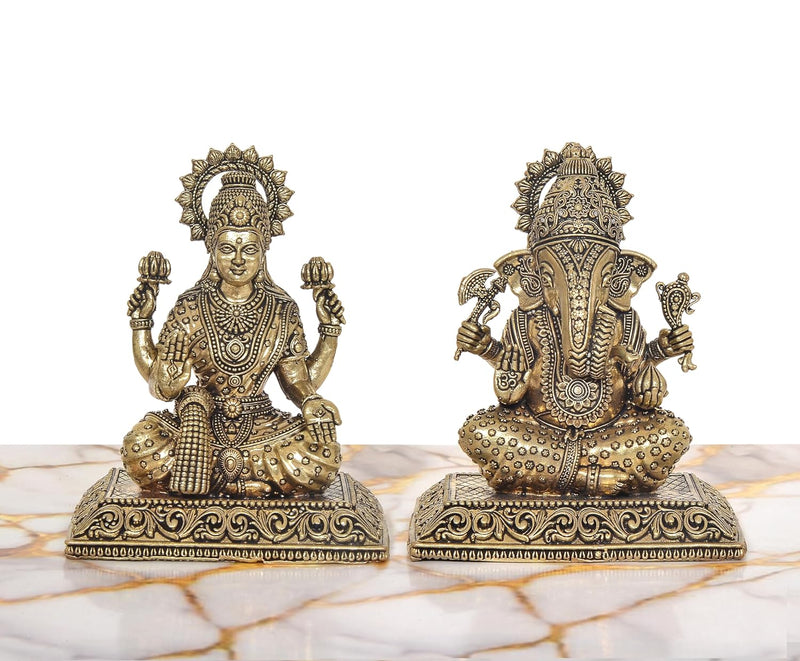 Bronze Lakshmi Ganesh Statue (Height: 5 Inches)