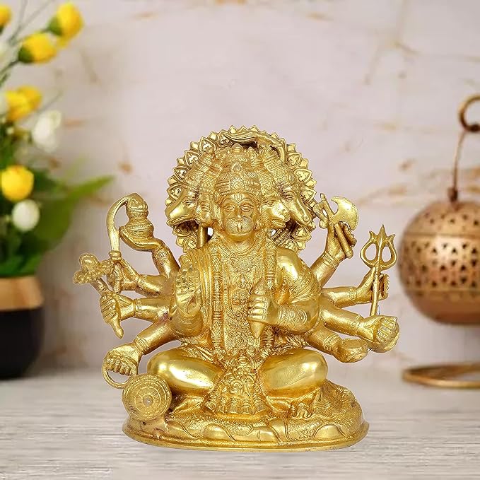 Brass Panchmukhi Hanuman Idol Figurine Hanuman ji Decorative Showpiece Home Office Temple Best Gift Item Height 8 Inches