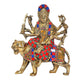 Brass Durga Maa with Lion Idol Hindu Goddess Sherawali MATA Murti MATA Rani Statue Figurine Home Temple (Height: 8 Inch) multicolour