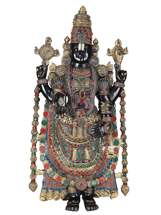Brass Lord Tirupati Bala Ji Idol Statue Home Temple Office Figurine Showpiece Multicolour Height 34 Inch Craft Detail
