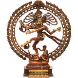 Brass Nataraja statue with circular arch, dancing figure with raised arm