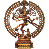 Brass Nataraja statue, dancing figure within ornate circular arch, 21 in height