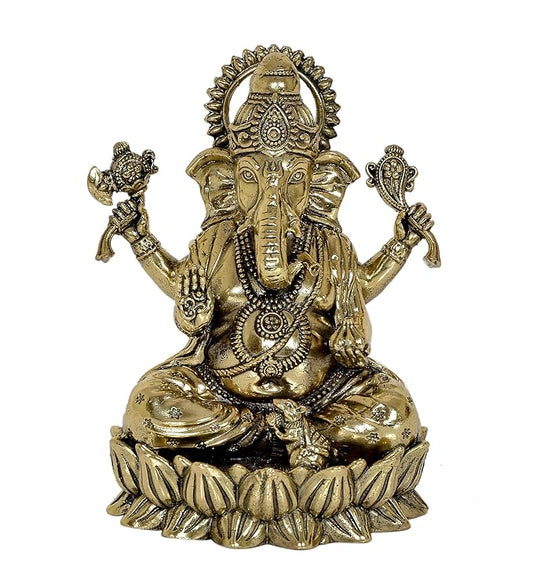 Fine Brass Lord Ganesha Ganpati Idol Vinayak Religious Statue Murti (Height: 5 Inch)