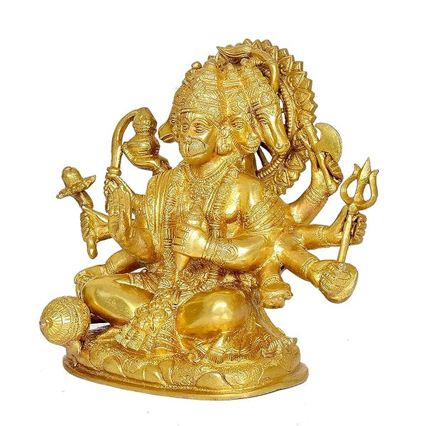 Brass Panchmukhi Hanuman Idol Figurine Hanuman ji Decorative Showpiece Home Office Temple Best Gift Item Height 8 Inches Study Setting