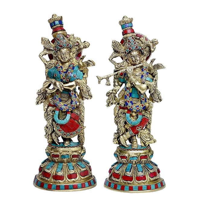 Brass Radha Krishna Idol (Height 15 Inches)