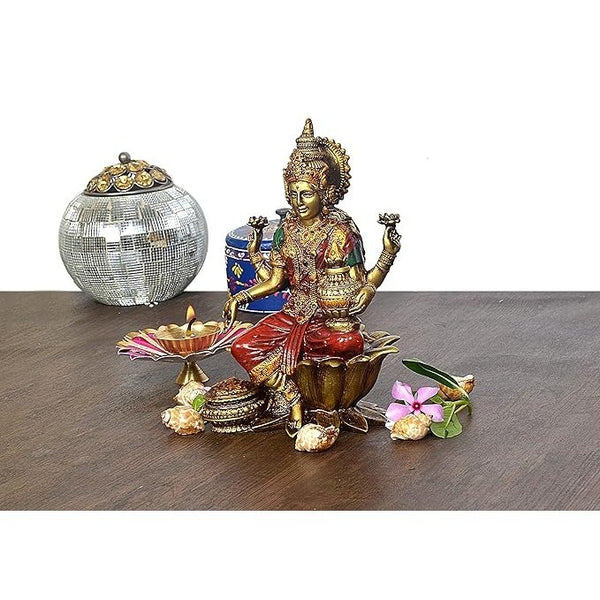 Lakshmi Idol Polyresin Maa Lakshmi for Home & Office Decor, Height 7.5 Inch, Multicolour