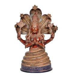 AONA Brass Patanjali idol, seated figure with detailed headdress and multi-armed ring