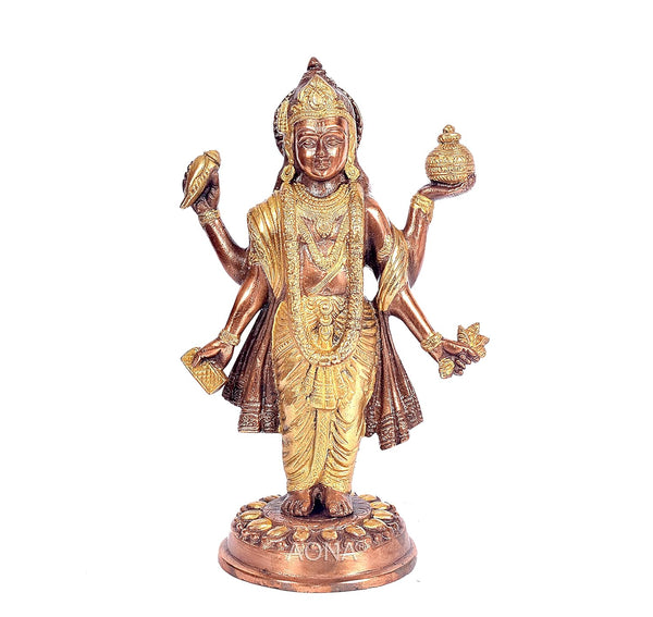 Brass Dhanwantri Physician of God Idol Dhanwantri Religious Statue Height 10 Inch Entryway Setting