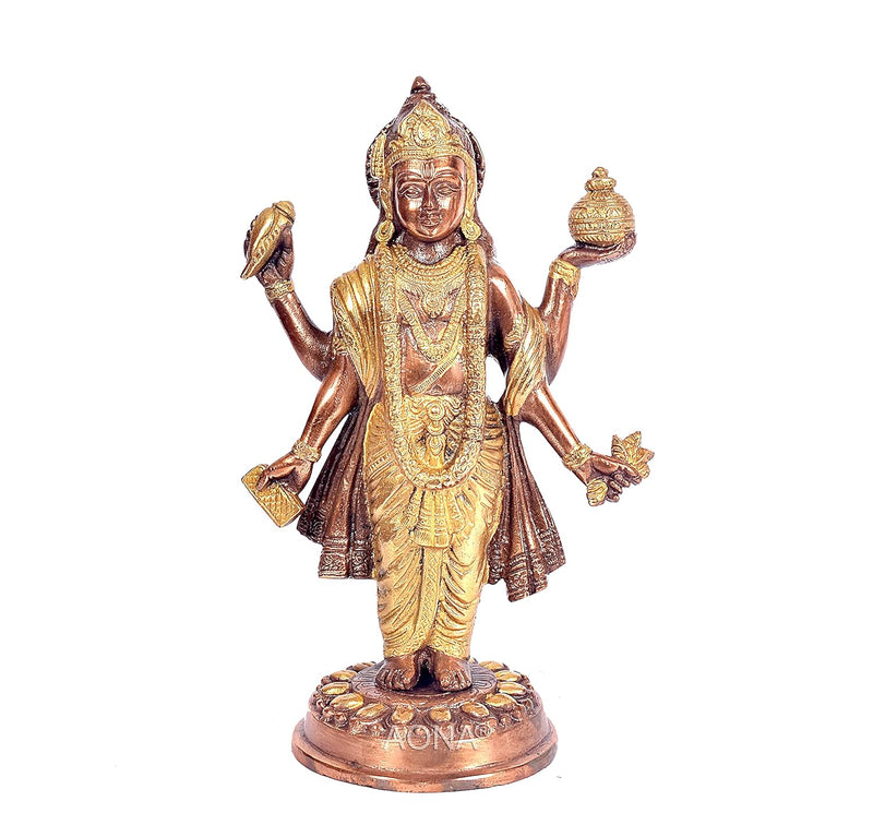 Brass Dhanwantri Physician of God Idol Dhanwantri Religious Statue Height 10 Inch