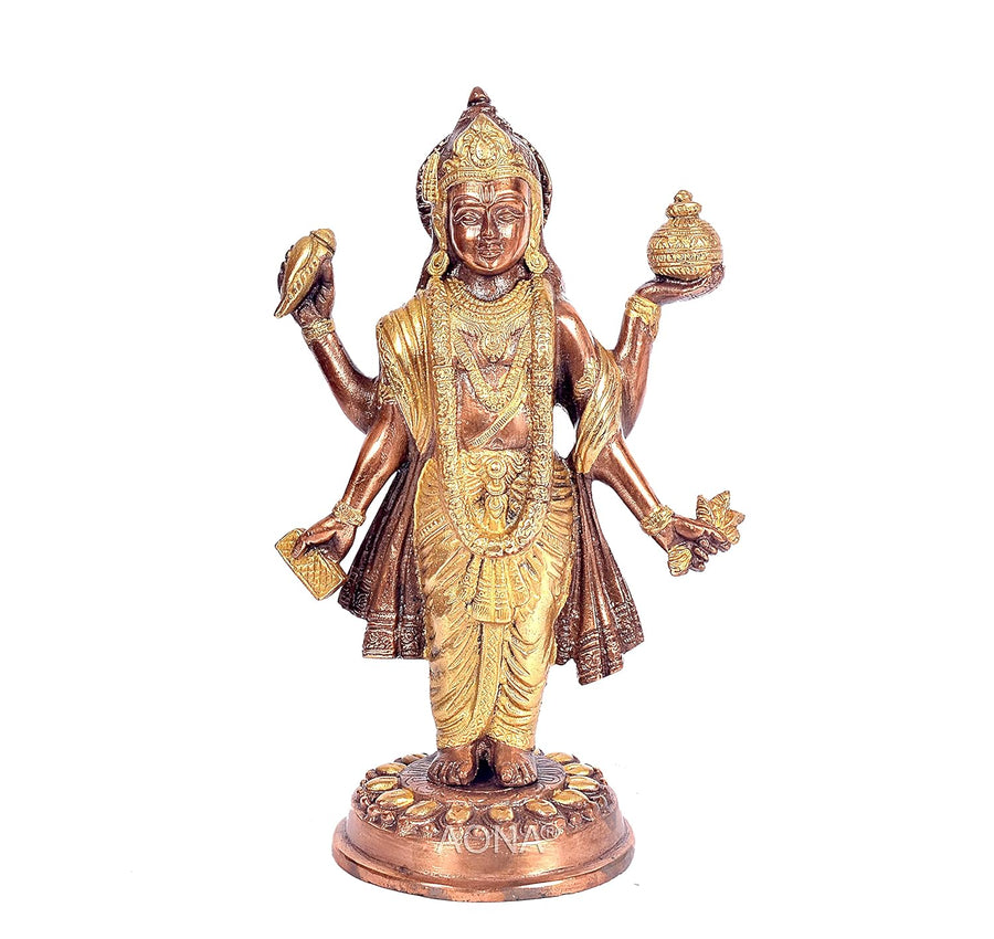 Brass Dhanwantri Physician of God Idol Dhanwantri Religious Statue Height 10 Inch Craft Detail