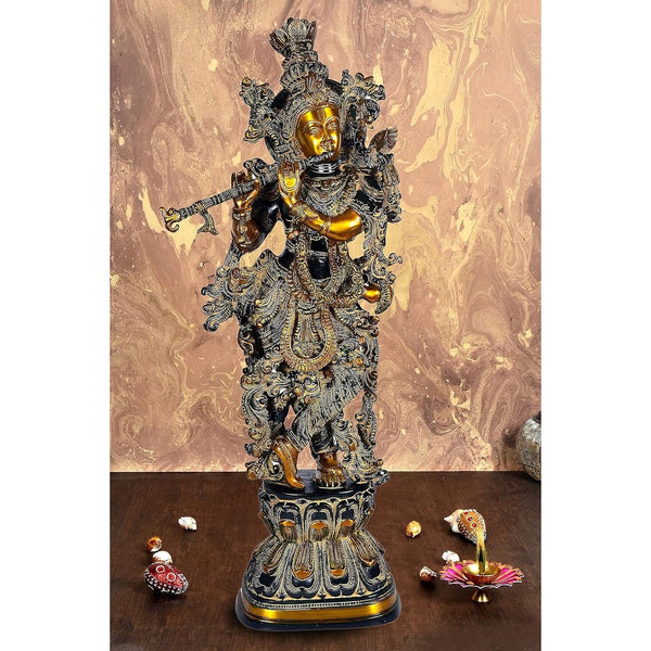 AONA Brass Lord Krishna Idol Statue Decorative Showpiece Sculpture Multicolour Height 29 Inches