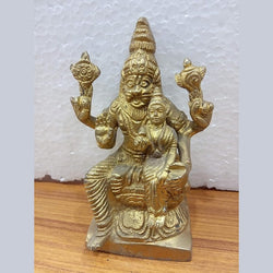 Brass God Narsingh Bhagwan Statue for Pooja Gift Idol Murti with Lakshmi MATA Height 5.5 inches