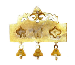 Gold metal Balaji bell ornament back panel with three hanging bells