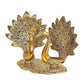 Metal Double Lovers Peacock Statue, Showpiece Figurine Gold Height 6 inch