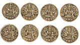 Eight brass Ashtalakshmi relief plaques, front view oval coins with ornate detailing