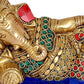 Brass Ganesha Statue Idol in Resting Position for Home Decor | Height : 4.5 inches (Blue Multi)