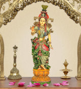 Polyresin Radha murti idol with ornate crown and multicolor detailed dress, standing