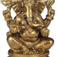 Four Armed Seated Ganesha Idol Statue Decorative Showpiece Home Temple Office Decor Golden Height 9 Inches