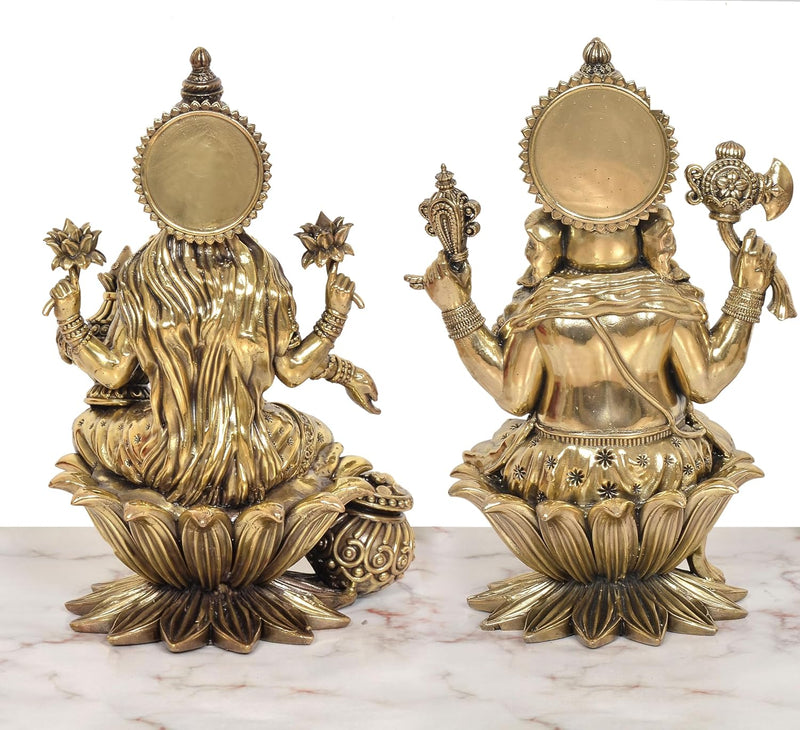 Bronze Lakshmi Ganesh Statue (Height 10 Inch)