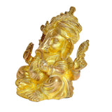 Brass Ganesha statue with turban, front-left view, hands raised in blessing