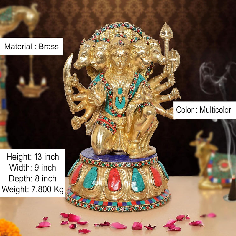 Brass Panchmukhi Hanuman Idol Figurine (Height: 13 Inch)